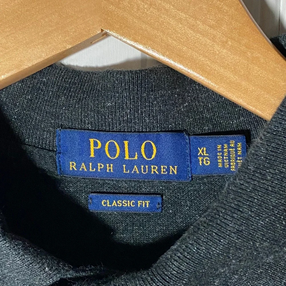 Polo Ralph Lauren Preppy Dark Grey Long Sleeve Polo Top Classic Fit Essential XL